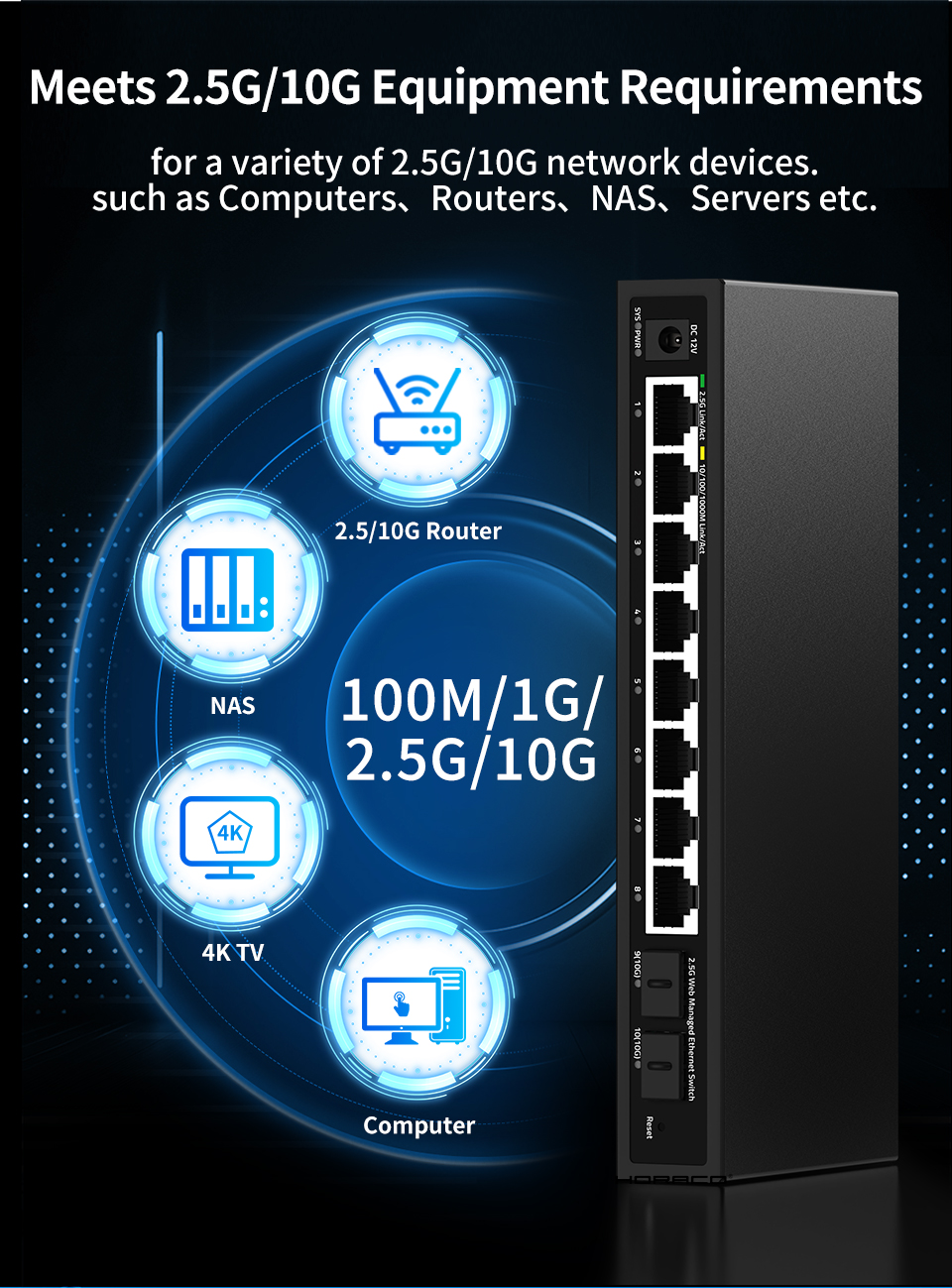 HORACO ZX310S-8T2XS Switch - 80gbps Capacity & Smart Management