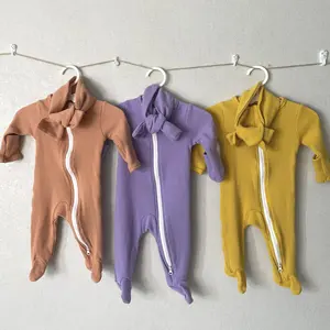 100% 棉 & 竹子/氨纶加上不同尺寸和颜色的全袖柔软触感婴儿衣领坚实婴儿紧身衣领