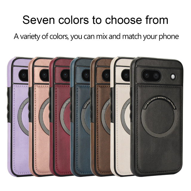 Business Slim PU Leather TPU Magnetic NFC Enabled Embossed Soft Touch Wireless Charging Phone Case for Google Pixel 6A 8A 9A