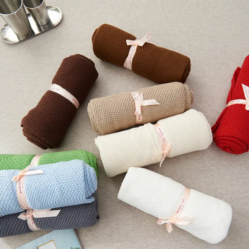 Orgânico 100% algodão cor sólida bebê de malha receber cobertor em massa para a menina e menino