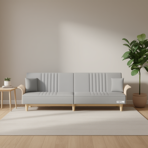 Divano Letto in Tessuto Grigio Chiaro 100% Poliestere con Telaio in Compensato Convertibile Moderno per Soggiorno 4 Posti - Product Image 2