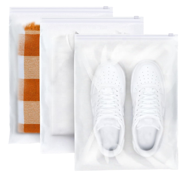 Transparent Matte Recyclable 60 Mic Heat Resistant Garment Bag Zipper Top PE Plastic Bags Clothes Shoes Socks Offset Printing