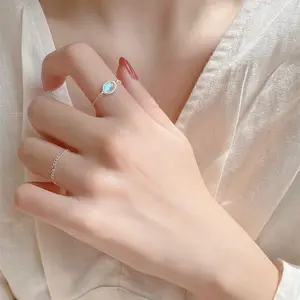 2022 Trend Silver Jewelry Fashion Korean Silver Design Heart Moonstone Women Adjustable Finger Ring