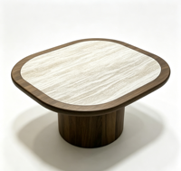Table basse carrée Atoll avec plateau en bois incrusté, design moderne pour salon, meubles classiques pour la maison