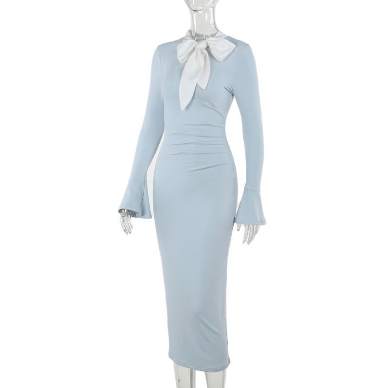 Stylish Bow Collar Elegant Lady Ruffles Dress Office Clothes| Alibaba.com