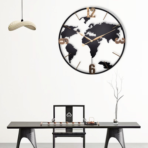 Reloj <span class=keywords><strong>de</strong></span> pared redondo <span class=keywords><strong>de</strong></span> metal con <span class=keywords><strong>mapa</strong></span> del <span class=keywords><strong>mundo</strong></span> creativo y novedoso para decoración <span class=keywords><strong>de</strong></span> oficina y hogar - Product Image 2