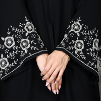 Abaya noire Nida brodée sur mesure, manches longues, élégante, robe musulmane pour femmes, Ramadan, vente en gros, abaya fermée