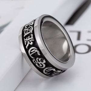 yunnique Men's Titanium Steel Rotating <b>Ring</b> With Cross And Alphanumeric Script Design For Gift Jewelry - Product Image 4