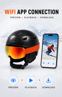 Casques de ski bleus avec Bluetooth, appels mains libres, vidéo 30FPS pour la neige, synchronisation de l'heure via l'application, ajustement réglable, contrôle via application Wi-Fi