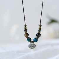 Collier pendentif en céramique « Peace Lock », style rétro chinois, longue chaîne ras-du-cou, bijoux littéraires de Jingdezhen pour femme, cadeau