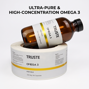 Etiqueta Adhesiva Personalizada a Prueba de Agua para Botellas de Aceite de Pescado Omega-3, Suplementos Dietéticos y Medicamentos, Fabricante de Empaques al por Mayor - Product Image 1