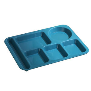 Bandeja rectangular de plástico con seis compartimentos para almuerzo, para uso en cafeterías escolares y buffets, de color sólido, irrompible, tamaño adulto. - Product Image 5