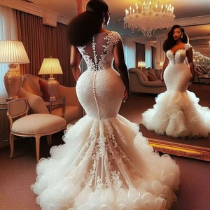 Vestido de Novia Romántico 2026 con Cuentas y Encaje, Manga Larga, Estilo Sirena con Volantes, Vestido Formal Aso Ebi, Vestido de Novia Personalizado - Product Image 3