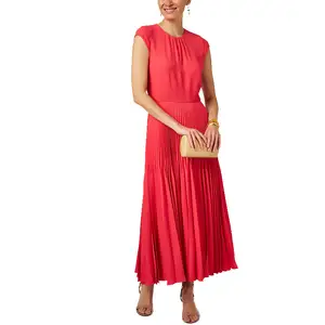 luxury elegant skirt women dress 2018 a line long career formal dresses coral accordion pleated dress