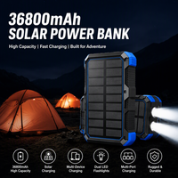 Batterie au lithium polymère de 36800 mAh alimentée par l'énergie solaire, en plastique, étanche à la poussière, chargeur portable, type C, USB, charge sans fil