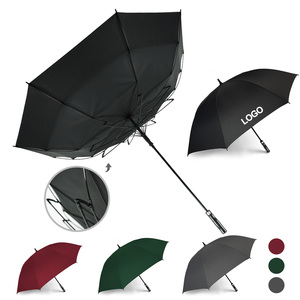 Parapluie de golf automatique de luxe, grand format 30 pouces, résistant au vent, imperméable, anti-UV, noir, personnalisable avec logo. - Product Image 1