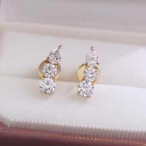Boucles d'oreilles exquises en or véritable massif 10k 14k 18k avec diamant de laboratoire taille poire DEF VVS1, bijoux de mode pour femmes - Product Image 3