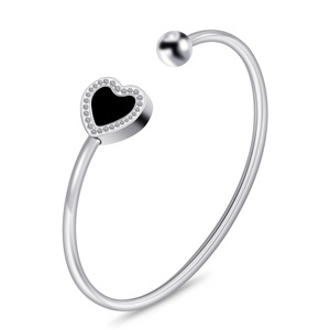Bracelet en acier inoxydable en forme de cœur, 15 mm, manchette ouverte, incrustation de strass, bijoux de mode unisexe, cadeau, or rose, or, argent - Product Image 2