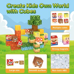 Ensemble de 100 blocs de construction magnétiques en PVC coloré - Cubes magnétiques certifiés EN71 pour les enfants de 4 à 14 ans pour un jeu créatif - Product Image 6