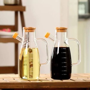 Gran oferta, botella de aceite de vidrio de borosilicato de 1000ml, cocina con dispensador de aceite de vidrio con mango, tapa de bambú y escala - Product Image 4