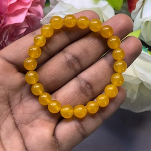 Yellow Jade <b>Bracelet</b>: Round Gemstone Beads, Stretch <b>Bracelet</b> Unisex Classic Style Certified Anniversary Gift - Product Image 1