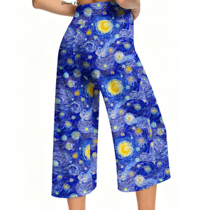 Pantalones Capri de Yoga para Mujer con Estampado Artístico de la Noche Estrellada de <span class=keywords><strong>Van</strong></span> <span class=keywords><strong>Gogh</strong></span>, Cintura Alta con Cordón, Leggings de Pierna Ancha para Gimnasio - Product Image 2