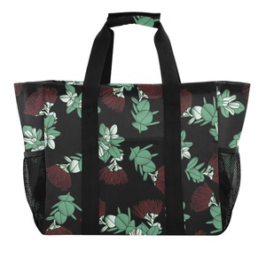 Hawaii ohia lehua hoa tùy chỉnh in túi lưu trữ di động lớn quần áo bẩn tiện ích Tote giỏ giặt với túi lưới - Product Image 2