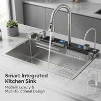 Évier de cuisine multifonctionnel intelligent à affichage numérique, en acier inoxydable 304, fait main, pour cuisine moderne