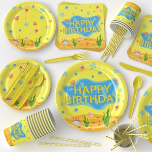 Bộ đồ ăn dùng một lần trang trí tiệc sinh nhật Thế giới dưới nước màu vàng hiện đại - Product Image 4