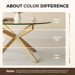 Table basse en verre trempé avec pieds en bois massif, meubles de salon modernes, durables et multifonctionnels - Product Image 5