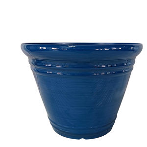 Glänzender Tiefblauer Gerippter Kunstharz-Blumentopf Großer Durchmesser Innen- und Außenbereich Garten-Pflanzgefäß für Stilvolle Wohnraumdekoration - Product Image 1