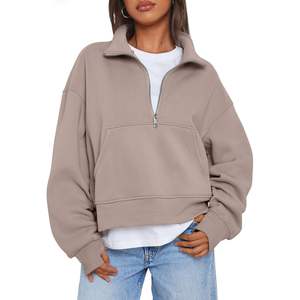 Trendy Oversized Cropped Pullover Hoodie Womens Quarter Zip Pantalones de chándal en XS Otoño Invierno Quarter Zip Sudaderas Set - Product Image 1