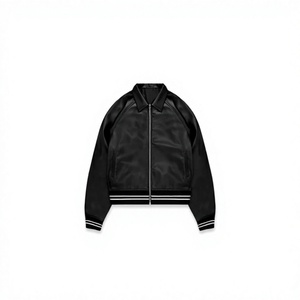 Blouson bomber en cuir PU noir pour homme, col montant, fermeture éclair, coupe décontractée, couleur unie, vêtements d'hiver, streetwear - Product Image 4