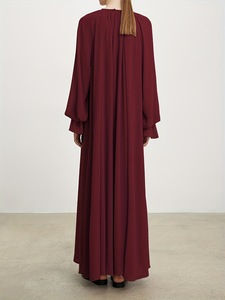 Pure en mousseline de soie tissu O cou avec volants technologie élastique manchette islamique jeunes dames quotidien Abaya - Product Image 6