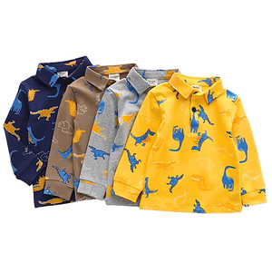 Polo imprimé dessin animé pour garçons, collection automne-printemps, 100 % coton tricoté, manches longues, logo frontal - Product Image 3