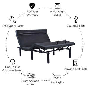 Tecforcare động cơ điện có thể điều chỉnh giường với không dây từ xa ánh sáng ban đêm Massage 2 sạc cổng Vua kích thước giường điện - Product Image 3