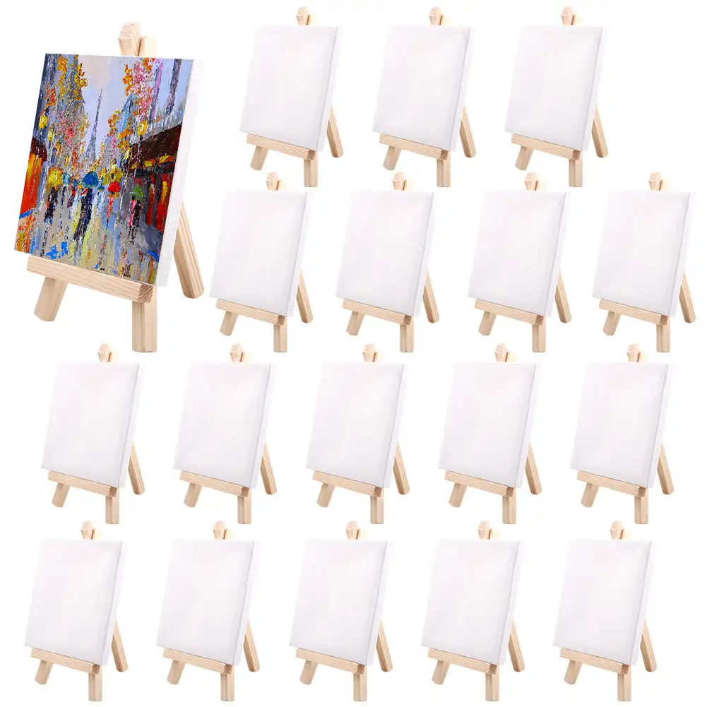 Xin Bowen 10*10CM Mini Stretched Canvas Board Wooden Paint Easel for Artist Tripod Tabletop Holder Stand Cotton