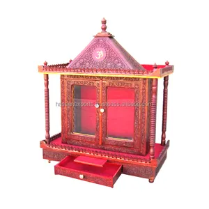 नई विंटेज डिजाइन लाल दैनिक उपयोग के लिए घर की सजावट के लिए लकड़ी के मंदिर धार्मिक मंदिर पूजा मंदिर