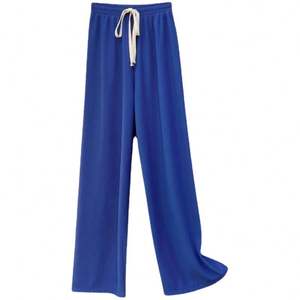 Pantalones Anchos de Primavera/Verano para Mujer, Cintura Alta, Estilo Casual, con Pliegues, Holgados, Rectos, con Cordón, Largos - Product Image 2