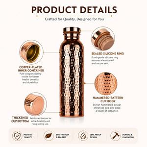 Bouteille d'eau ayurvédique en acier inoxydable 800 ml avec logo personnalisé, placage cuivre, impression sérigraphique, finition martelée et cadeau d'entreprise - Product Image 4