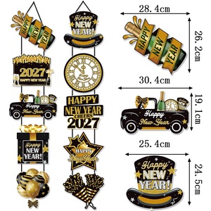 Ensemble de bannières verticales pour porte, Joyeux Nouvel An 2027, noir et or, avec motif horloge, camion et étoile, pour porte et porche, décoration de maison pour le Nouvel An - Product Image 4