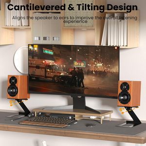 Desktop Speaker <strong>Stand</strong> <strong>Studio</strong> <strong>Monitor</strong> Riser with Vibration Absorption Pad and 5&deg; Incline Design Metal Bookshelf Speaker <strong>Stands</strong> - Product Image 2
