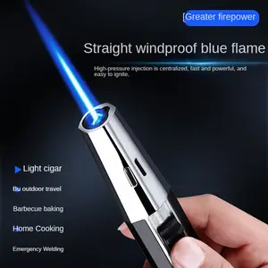 High Quality jet blue flame lighter visual window for cigar kitchen refillable torch lighter