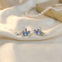 Zertifizierte 925 Silber Natürlicher Aquamarin Dreiblättrige Blumen-Ohrstecker für Damen Rigato Runder Cabochon Vintage Feiner Schmuck