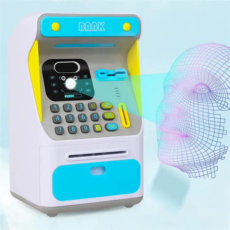 Celengan elektronik simulasi, celengan elektronik baru dengan kata sandi, pengenalan wajah mesin ATM gulungan otomatis uang tunai dengan mainan musik