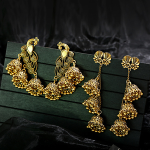 Retro Bollywood Oxidized Gypsy Jewelry Women Gold <strong>Silver</strong> Afghan Birdcage <strong>Long</strong> Chain Tassel Peacock Carved Jhumka Indian <strong>Earrings</strong> - Product Image 2