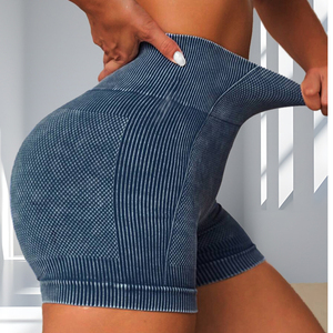 Women's High-Waisted Solid Peach <b>Hip</b> Yoga Shorts Moisture Absorbing Four-Way Stretch Sports Running Washed Shorts - Product Image 2