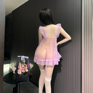 Abito da notte trasparente da donna con motivo a maniche lunghe con spalle scoperte da donna con chiusura a coulisse - Product Image 2