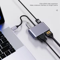 Hub multifonction USB-C 3-en-1 en alliage d'aluminium pour ordinateur portable, téléphone, tablette, avec interfaces 4K HD VGA, USB 3.0, charge PD 100W, conforme RoHS