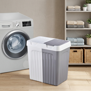Fiora Home Eco-Friendly Durable 2-Compartment 80L Plastic Laundry Hamper Detachable Lid Rectangle <b>Standing</b> Type Clothes - Product Image 2